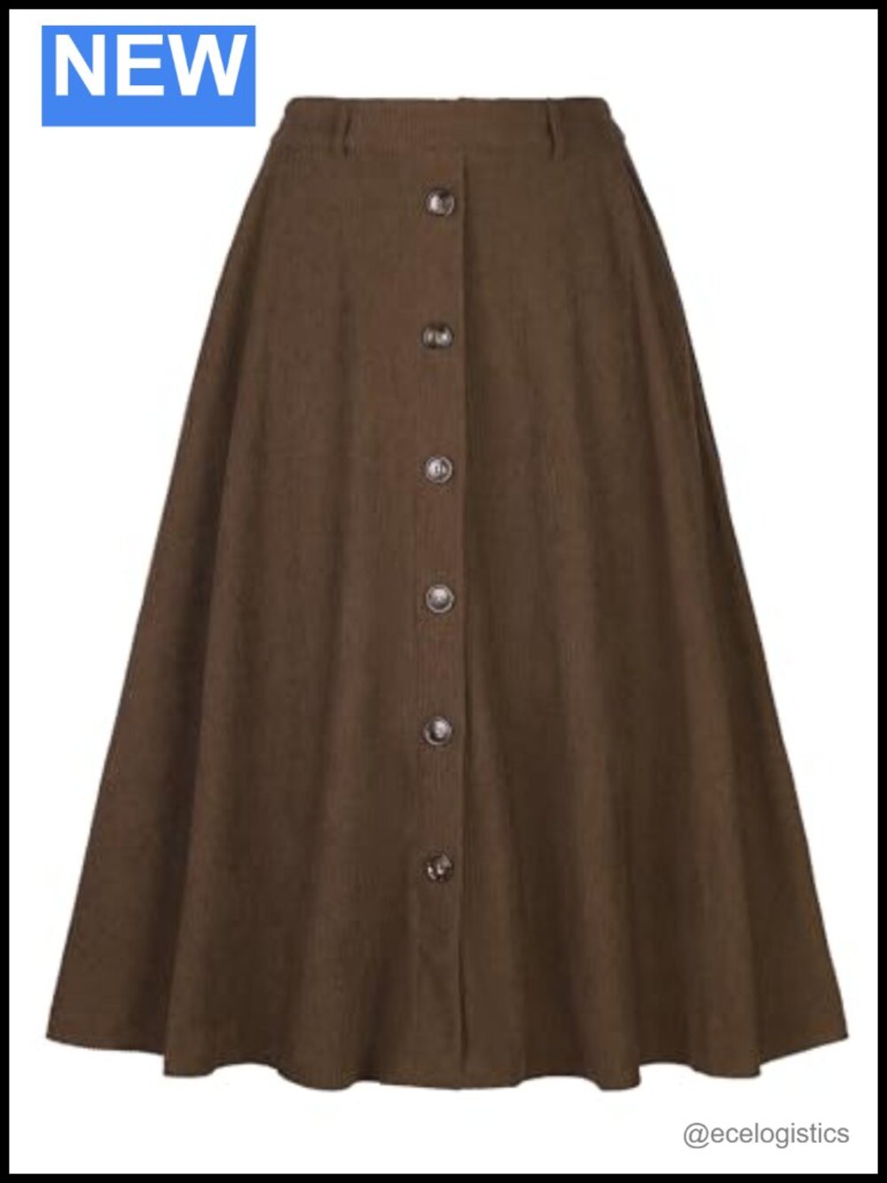 Allegra K Women's Corduroy Button Front High Waist A-Line Midi Skirt with